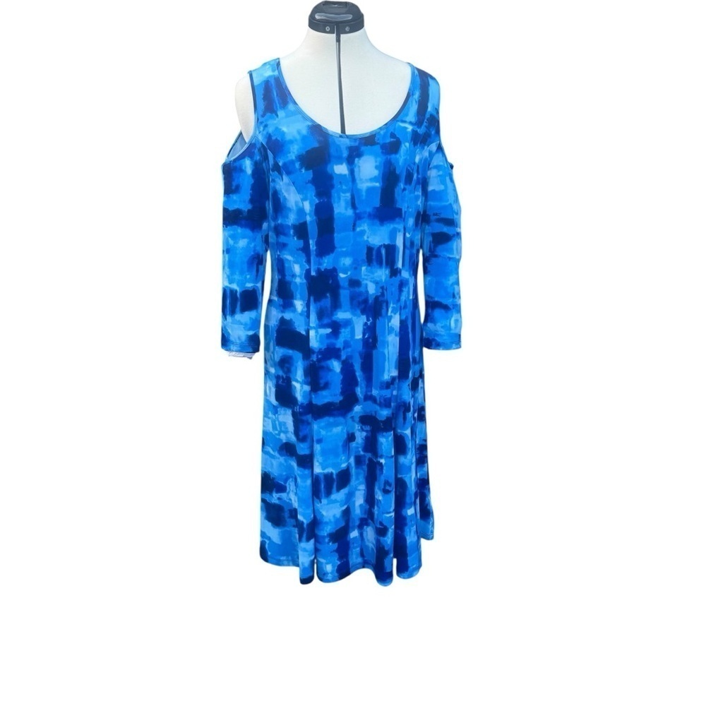 Susan Graver Blue Cold Shoulder Midi Dress - Picture 6 of 10